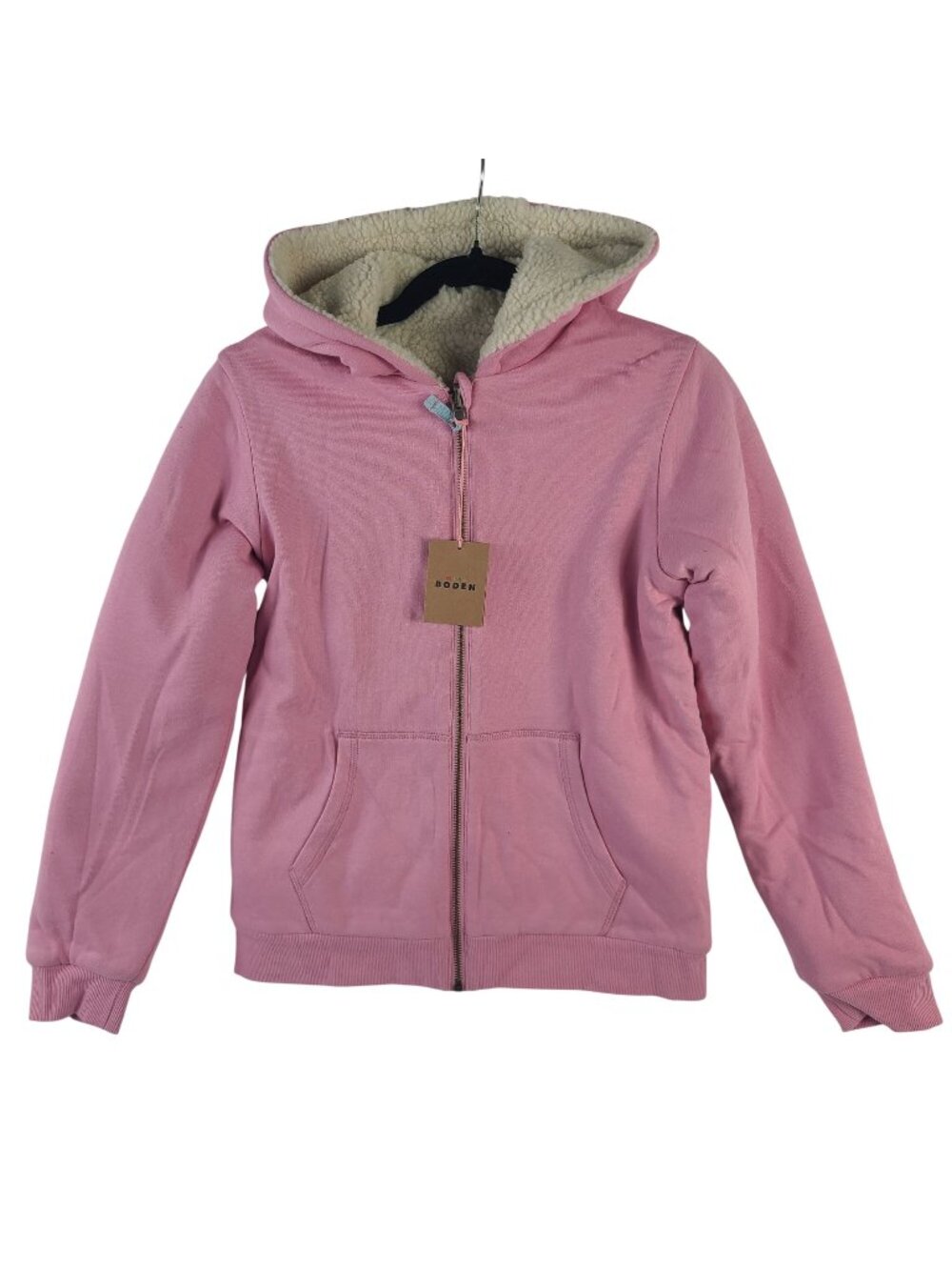 NEW Mini Boden Girls Pink Hooded Sherpa Lined Zip-Up Jacket Size 12-13 Years